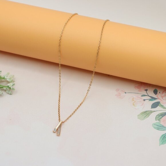 "Elegant Rose Gold Plated Necklace w/ CZ Pendant,  XPNL0159 - Picture 2 of 13